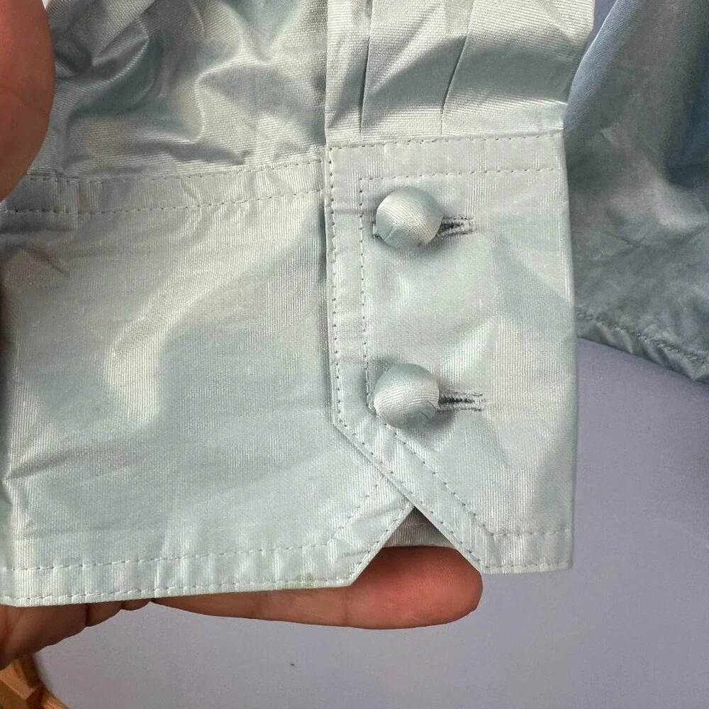 Tory Burch Long Sleeve‎ Button-up Light Blue Shirt Size 10 Shimmers Iridescent